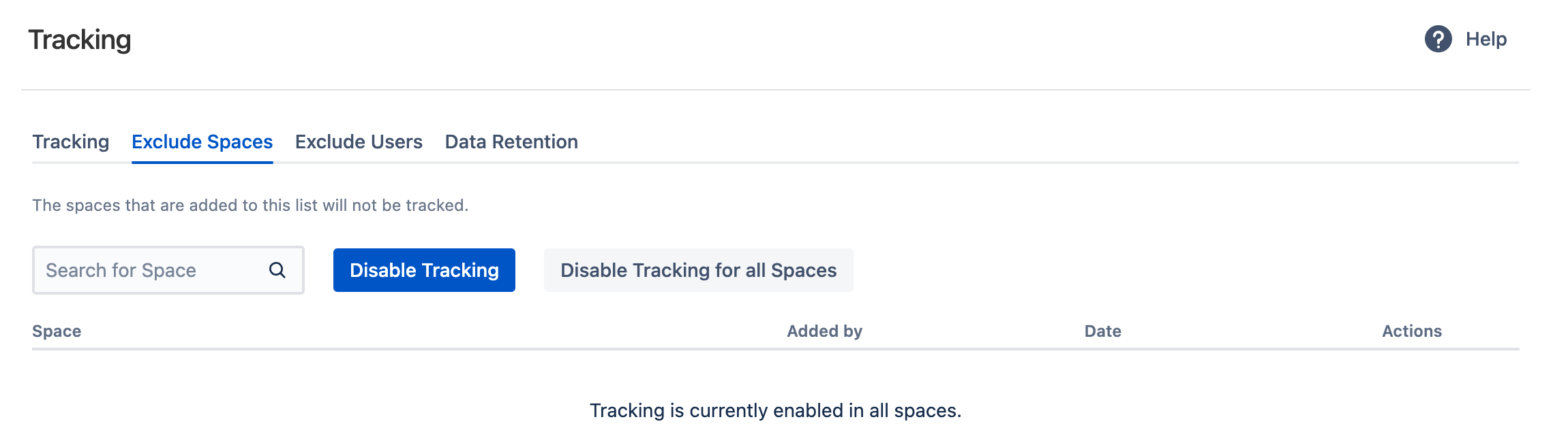 Disable tracking for spaces