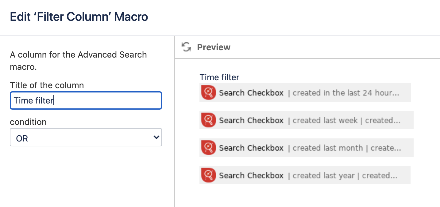 Edit mode of Filter Column